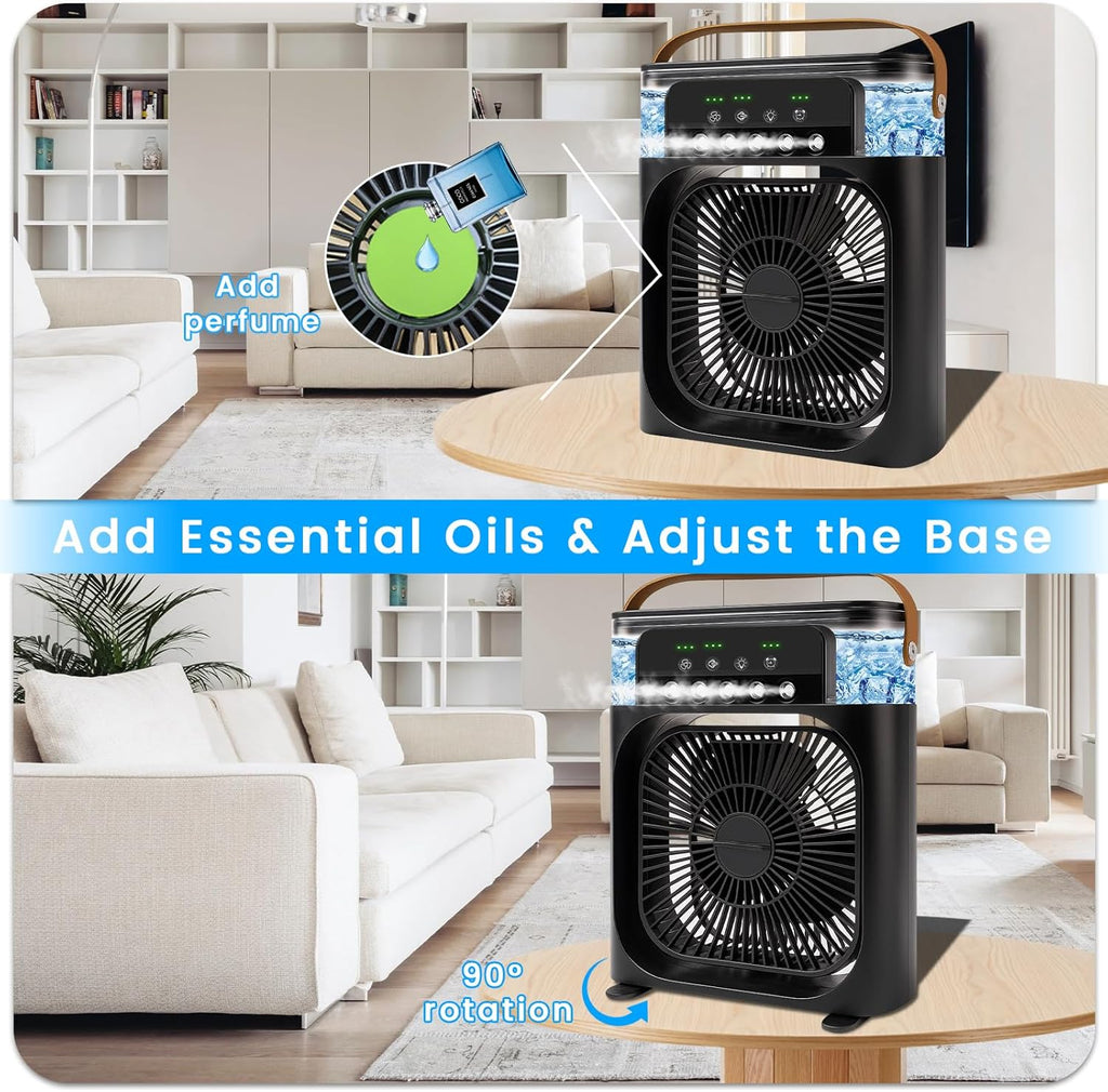 Portable Air Conditioner Fan, Mini Evaporative Air Cooler with 5 Spray Nozzles,3 Wind Speeds,3 Timers