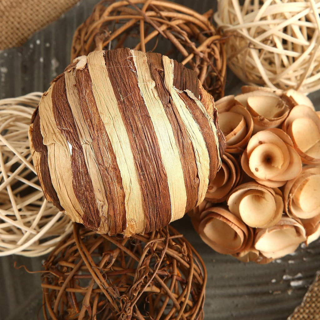 Decorative Bowl & Vase Filler Balls Decor PCS Natural Tone Rattan Wicker Balls Centerpieces Decoration - Set of 6