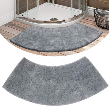 Grey Shag Curved Bath Rug, Curved Shower Mat, Non Slip Microfiber Soft Absorbent Fanned Bath Mat Machine Washable for