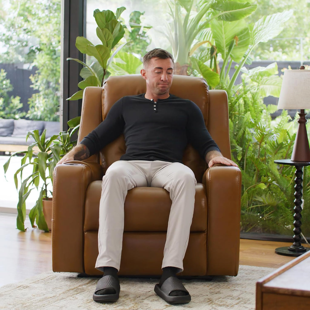 Genuine Leather Power Recliner Chairs for Adults, Lay Flat Recliner with Power Headrest, USB Ports and Cup Holders
