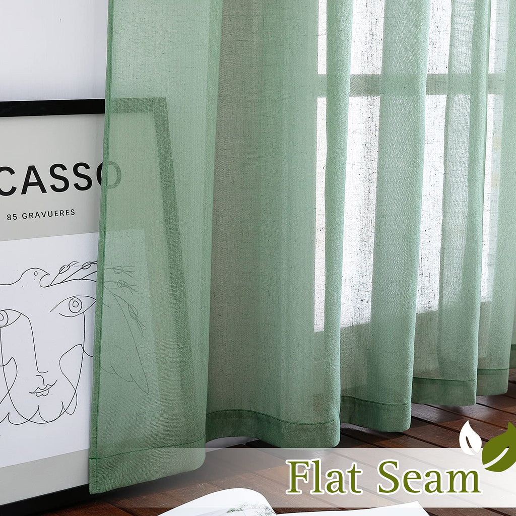 Linen Curtains Flax Sheer Texture, Grommet Semi Sheer Vertical Drapes Privacy with Light Filtering /Patio Door, W70