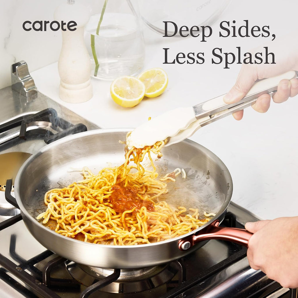 3-Piece Tri-Ply Stainless Steel Frying Pan Set, Skillet Set 8"/10"/12", Induction Compatible, Oven & Dishwasher Safe