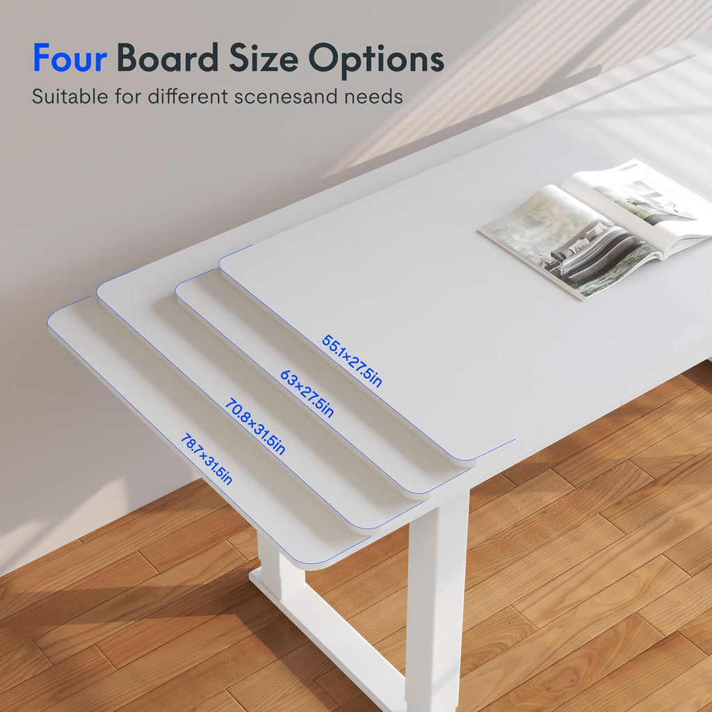 4-Leg Standing Desk, 63"x28", Electric Height Adjustable, White