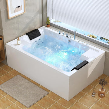 Whirlpool Bathtub - 71" x 47" 2 Person Jetted Massage Tub with 30 Jets (18 Water Jets+12 Air Jets) Rectangular Alcove