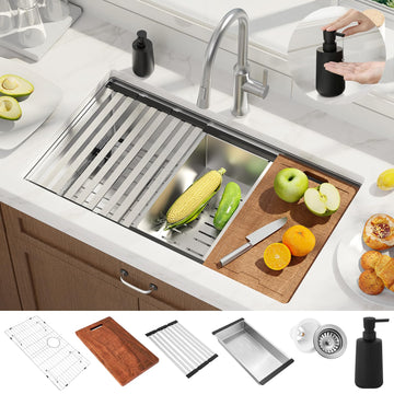 32x19 Inch Undermount Kitchen Sink Luxury Nano-coating Single Bowl Black Kitchen Sinks 16 Gauge Stainless Steel