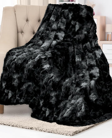 Soft & Comfortable Black Faux Fur Throw Blanket, Plush Fuzzy Cover
