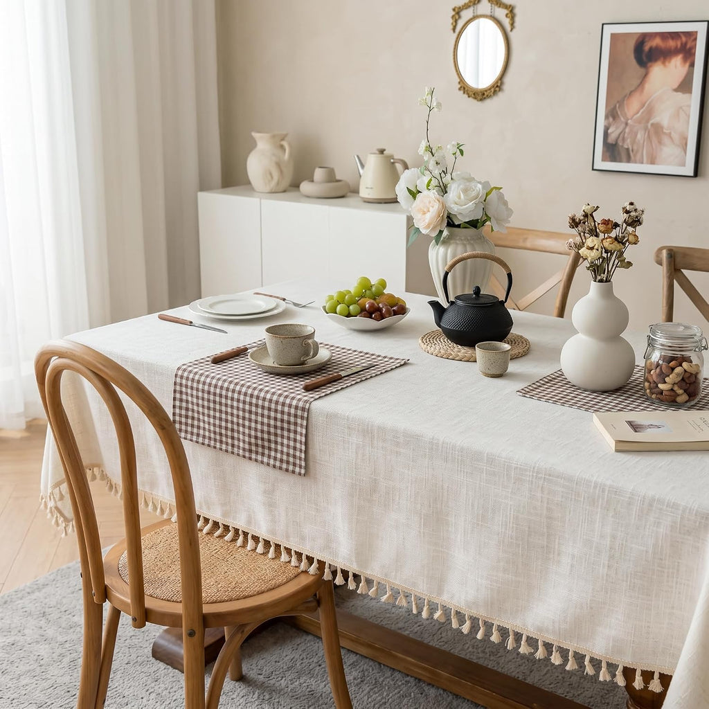 Textured Table cloth for 6 foot Rectangle table, Heavy Duty Farmhouse Tablecloth Solid Cotton Linen Waterproof Wrinkle