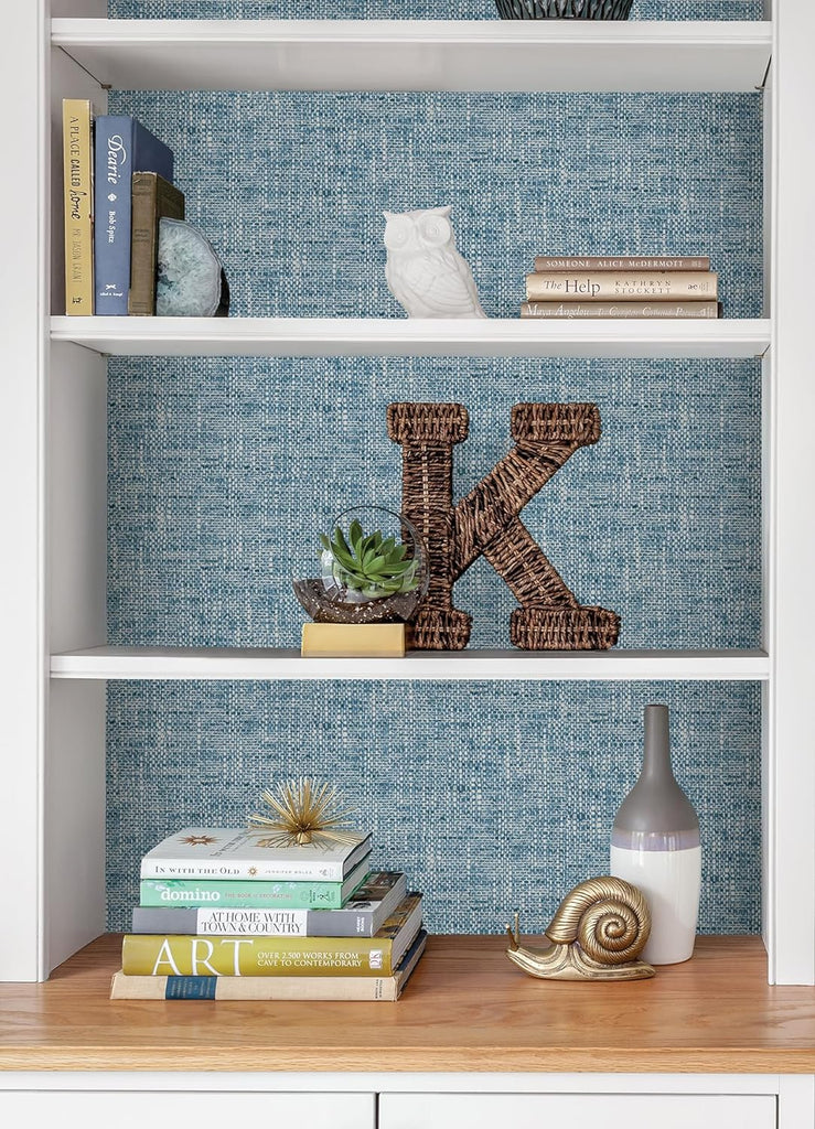 NU2918 Navy Poplin Texture Peel & Stick Wallpaper, Blue