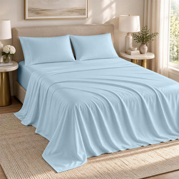 1200 Series Queen Sheet Set, 17" Deep Pocket, Light Blue