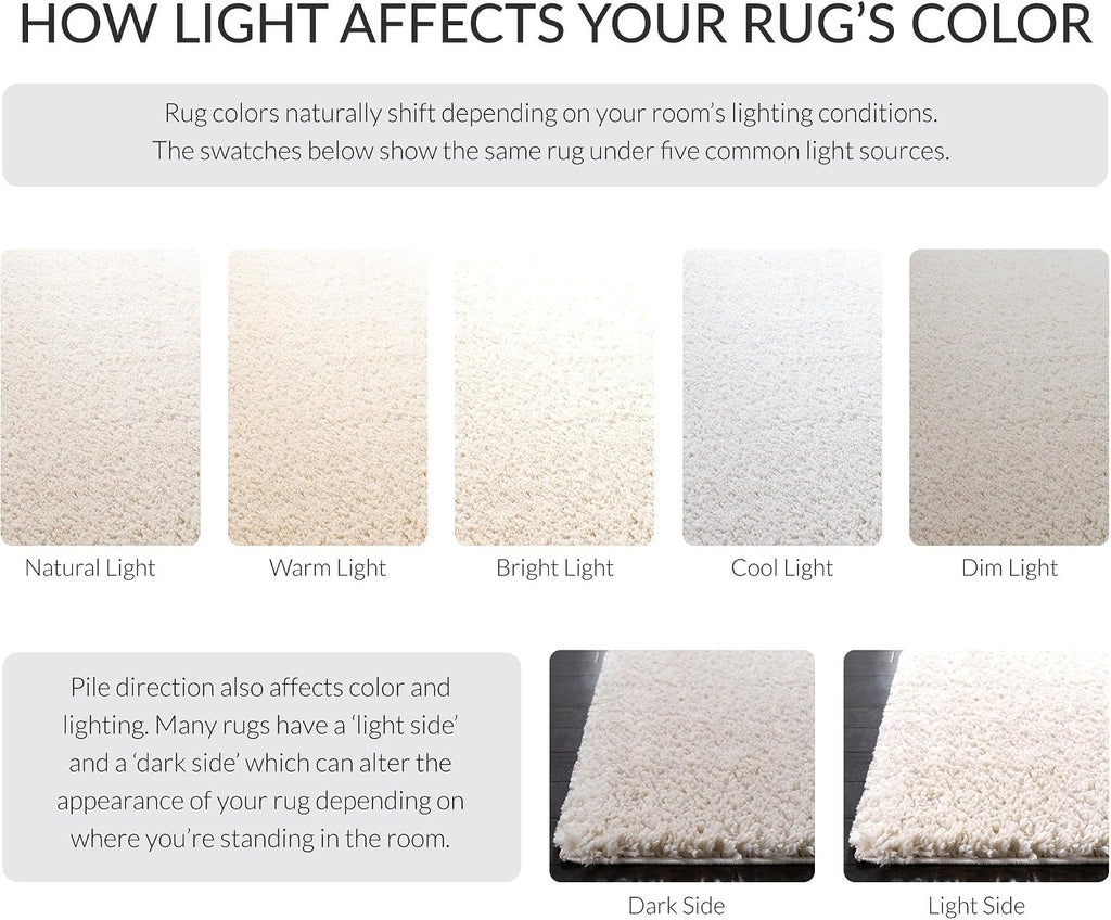 August Shag Collection X-Large Area Rug - 12' x 15', Ivory, Solid Design, Non-Shedding & Easy Care, 1.2-inch Thick