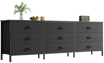 63 Inch Dresser, Dresser for Closet with 9 Fabric Drawers, Large TV Stand for 55, 65, 70 Inch TV, Entertainment