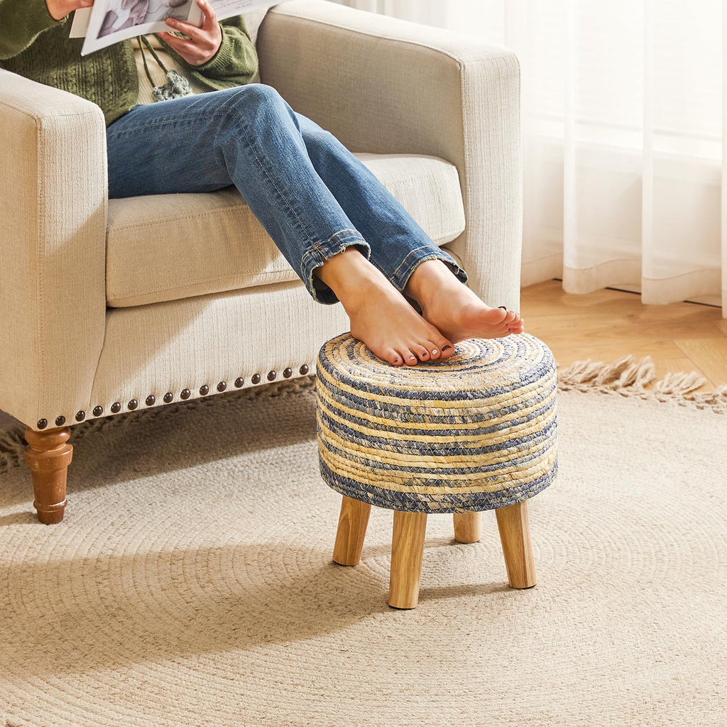 Foot Stool, 12.6" Small Ottoman, Round Footrest, Boho Style