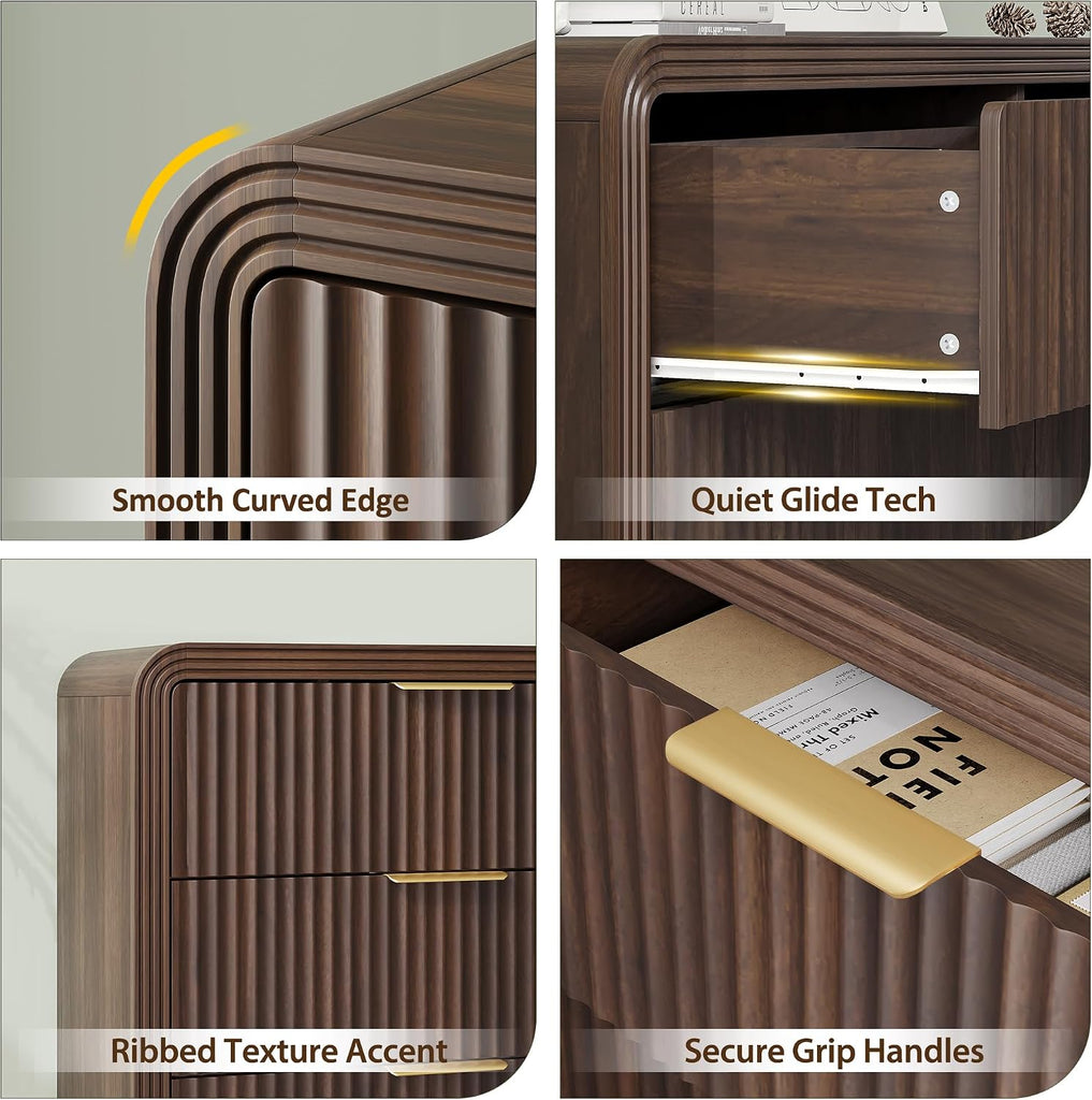 Fluted Drawers Dresser , Wood Dressers with Gold Handles, Modern Dressers with Wave Texture, Large Storage Chest of