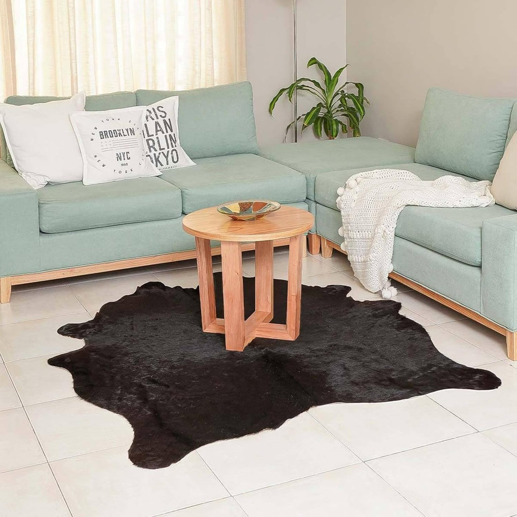 Premium 100% Genuine Cowhide Rug (4-5 Ft) Hand-Picked Solid Black Leather Area Rug, Cozy, Unique, and Durable - from