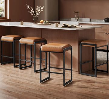 EKHO Collection - Bar Stools Set of 4, Counter Height Bar Stools, Synthetic Leather with Stitching, Mid-Century