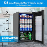 Beverage Refrigerator 17 inch Wide - 126 Can Beverage Cooler with Glass Door | C