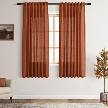 Terracotta Linen Curtains 63 Inches Length 2 Panels Back Tab Pocket Light Filtering Semi Sheer Drapes Cotton Linen