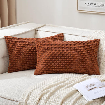 Lumbar Fall Decorative Throw Pillow Covers 12x20 Burnt Corduroy