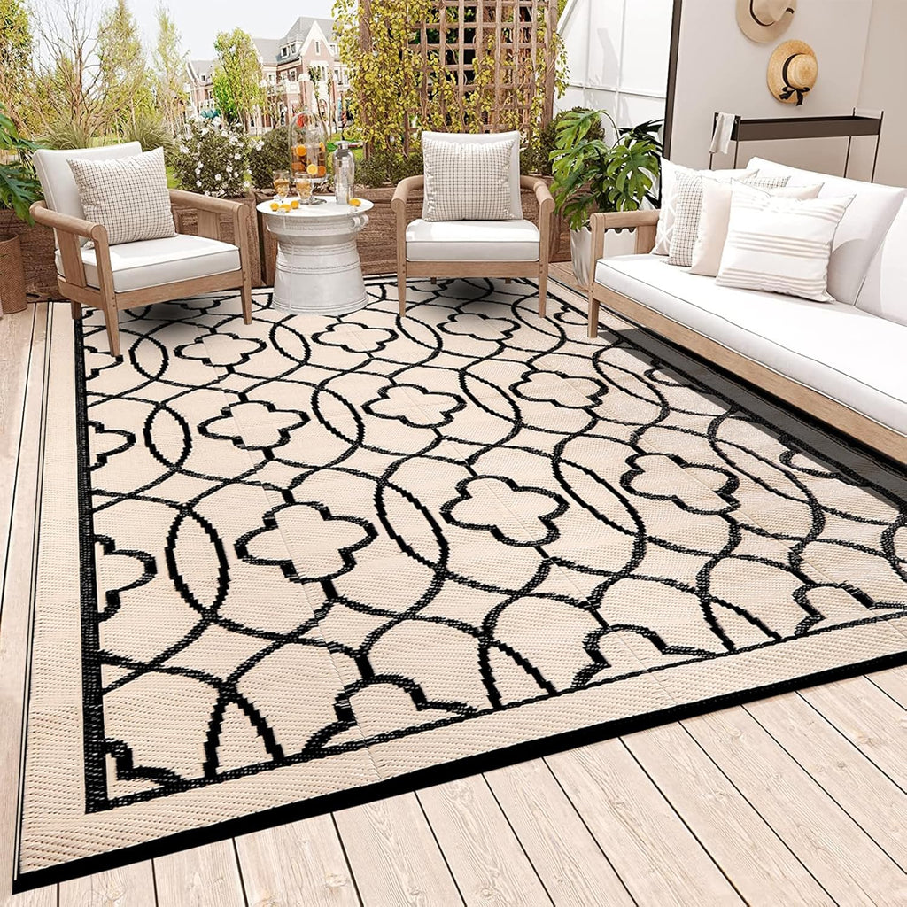 Outdoor Rug Waterproof 8x10 ft Outdoor Carpet Patio Rug Mat Reversible RV Camping Rug Plastic Straw 