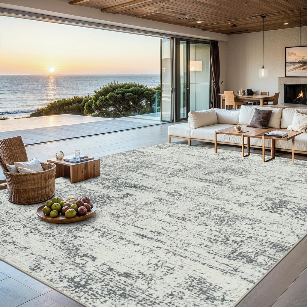 8x10 Area Rugs for Living Room - Washable Rug Modern Abstract Soft Large Neutral Non-Slip Carpet Indoor Floor Stain