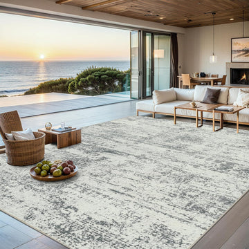 8x10 Area Rug Living Room: Modern Abstract Washable Carpet Grey