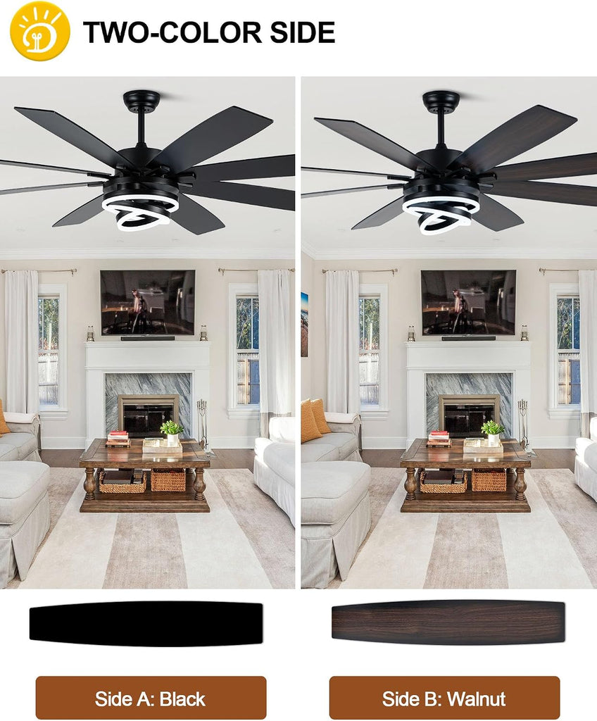 Black 72 Inch Ceiling Fans with Lights and Remote Reversible Quiet DC Motor 6 Speed LED Big Large Modern Chandelier