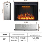 35.63” W 27.5" H Electric Fireplace Insert with Low/High Temperature Settings