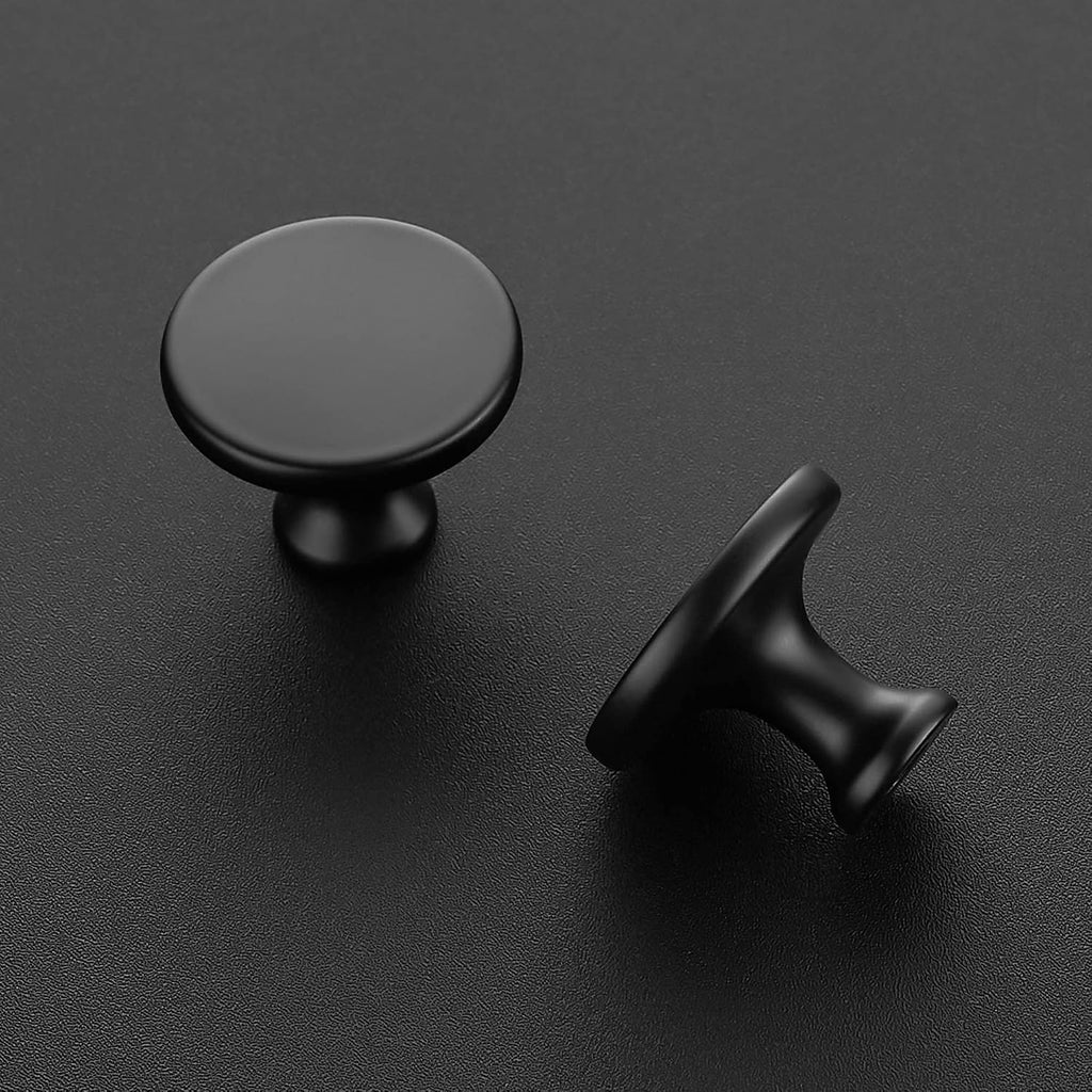 5 Pack 1-1/4 Inch Matte Black Round Kitchen Cabinet Knobs,Zinc Solid Drawer Pulls,Cabinet Handles and Bathroom, Modern