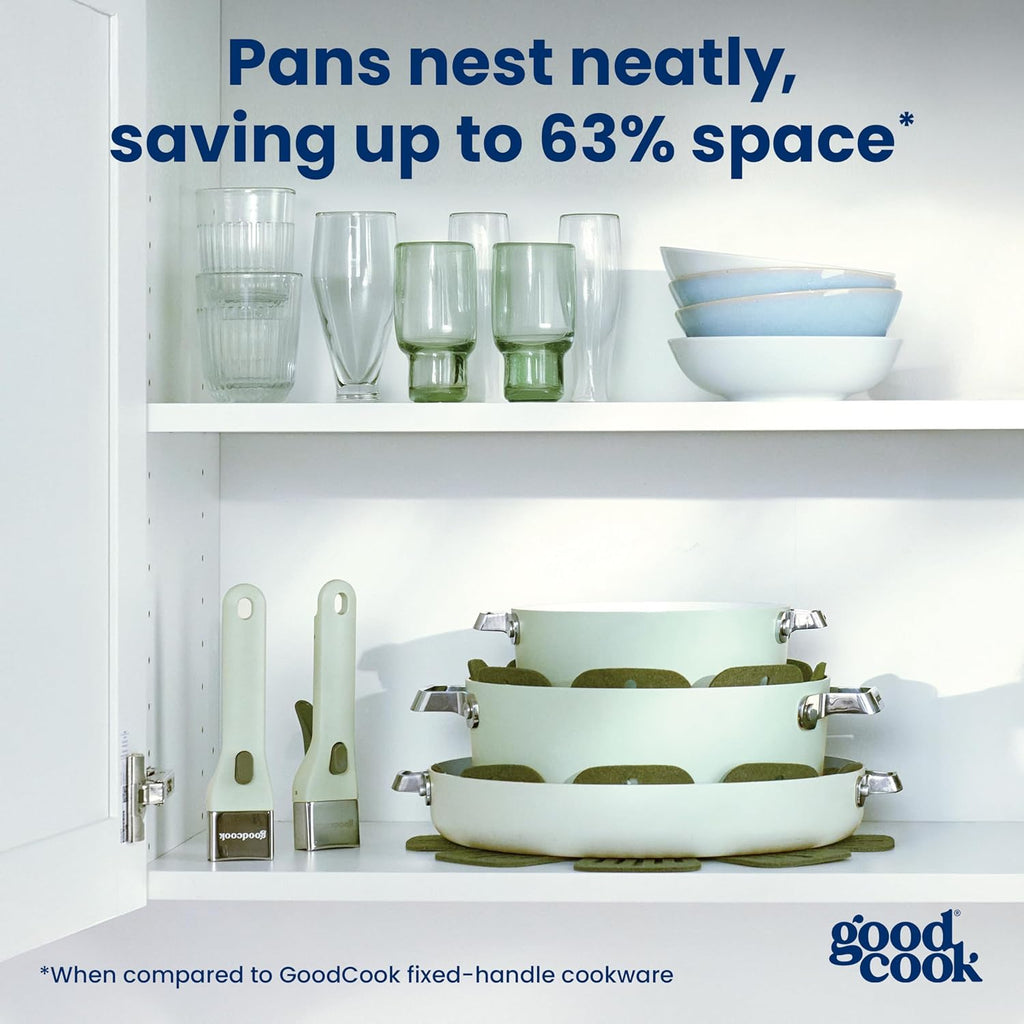 Ceramic Cookware Set 14-Piece with Removable Handles, Nonstick Pots & Pans, Induction & Oven Safe, Sage Green
