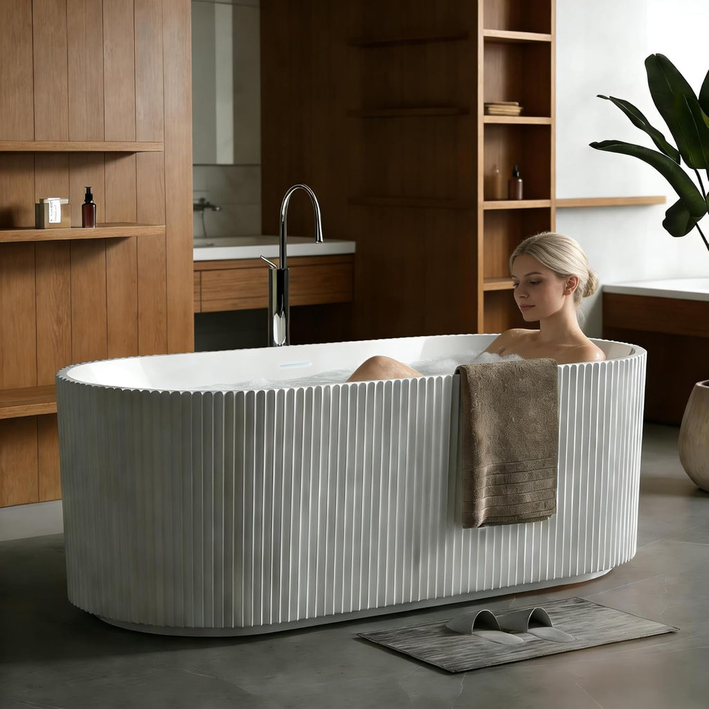 67'' Freestanding Bathtub, Deep Acrylic Soaking Tub with Non-Slip Base, cUPC Certified Modern Free Standing Tub