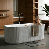 59" Acrylic Freestanding Bathtub, White Soaking Tub with Non-Slip Base, cUPC Certified Free Standing Tub, Chrome