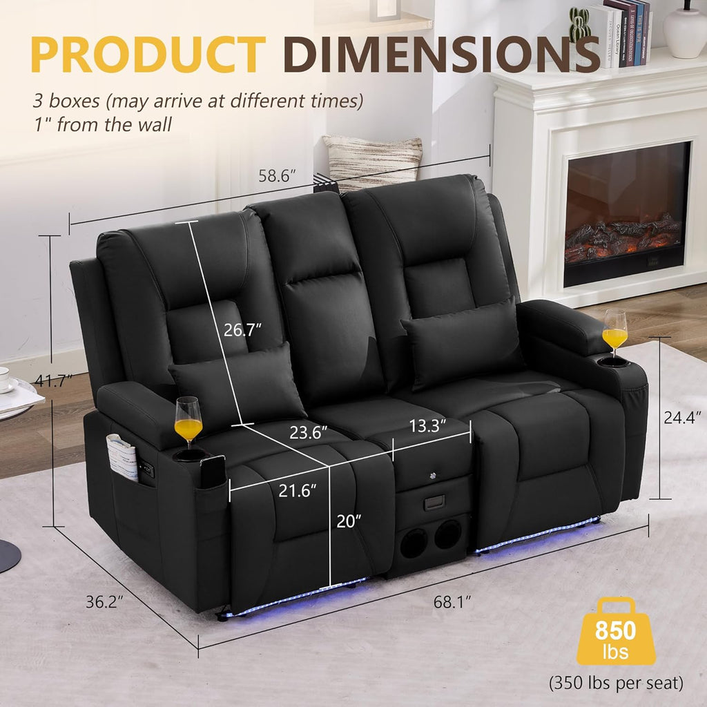 Power Loveseat Recliner Sofa with Console, Wall Hugger RV Reclining Couch