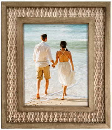 8x10 Rattan Picture Frame, Wicker Coastal Frame for 8x10 Photos (12.5" x 14.5" Outer), Real Fir Wood with Sawtooth