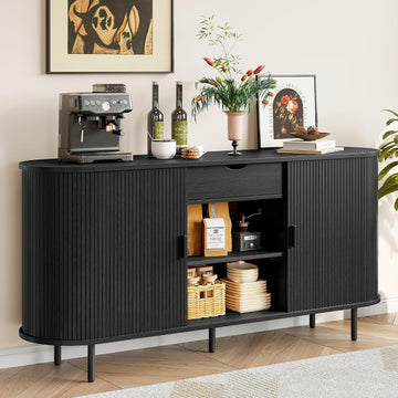 63'' Fluted Sideboard Buffet Cabinet with Storage, Large Credenza Storage Cabinet with Drawers, Mid Century Modern