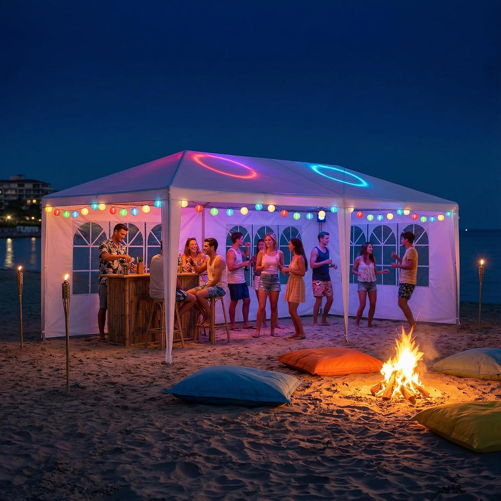 10' x 20' Outdoor White Waterproof Gazebo Canopy Tent with Removable Sidewalls Windows Heavy Duty Tent for Party