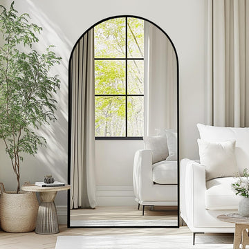 76" x 34" Arched Full Length Mirror with Stand, Black Floor Mirror