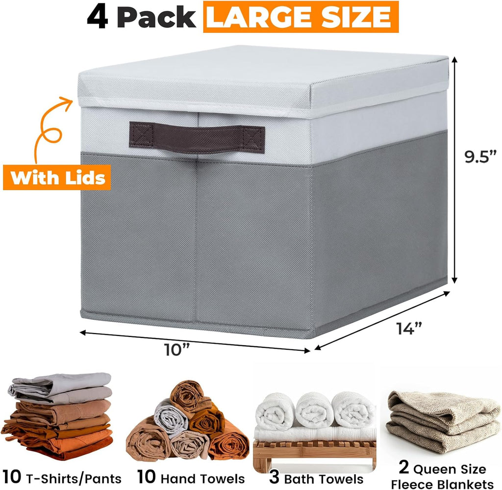 Large Closet Storage Baskets Bins with Lids 4 Pack, Storage Baskets for Organizing Shelves Nursery Bedroom, Home Dorm
