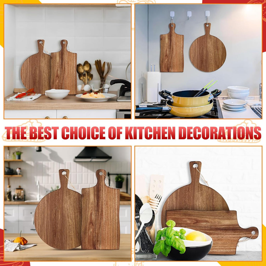 2 Pcs Acacia Wood Cutting Boards Charcuterie Board,Irregular,16.5x8.2" | with Handles, Charcuterie Boards for Cheese
