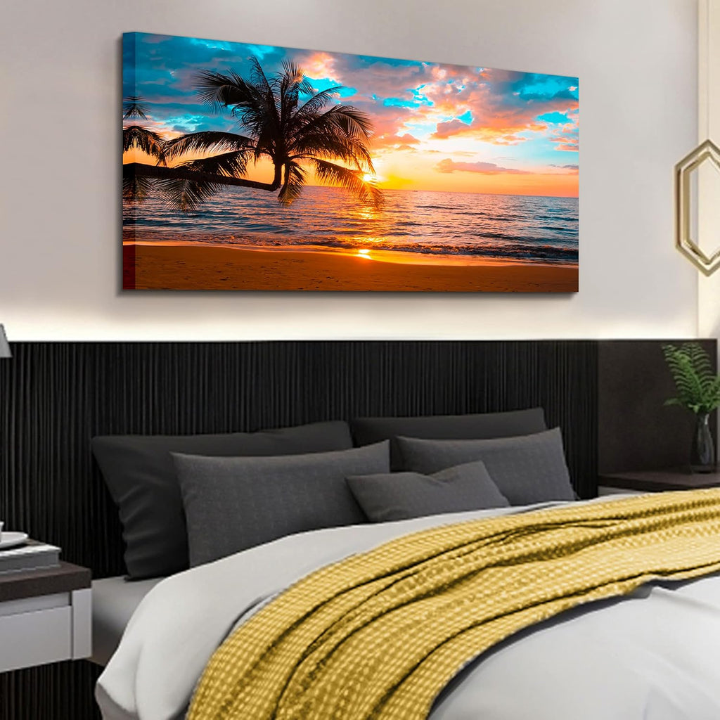 Abstract Framed Canvas Wall Art Art - Ocean Beach Sea Photo Strenth Framed Wall Art,Abstract Landscape Blue Sky Beach - Set of 5