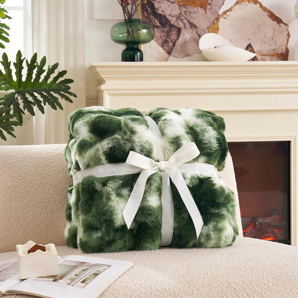 Faux Fur Throw for Couch, Fuzzy Soft Plush Thick Bubble Blanket for Sofa Bedroom Living Room, 60x80 Inches Tie-dye