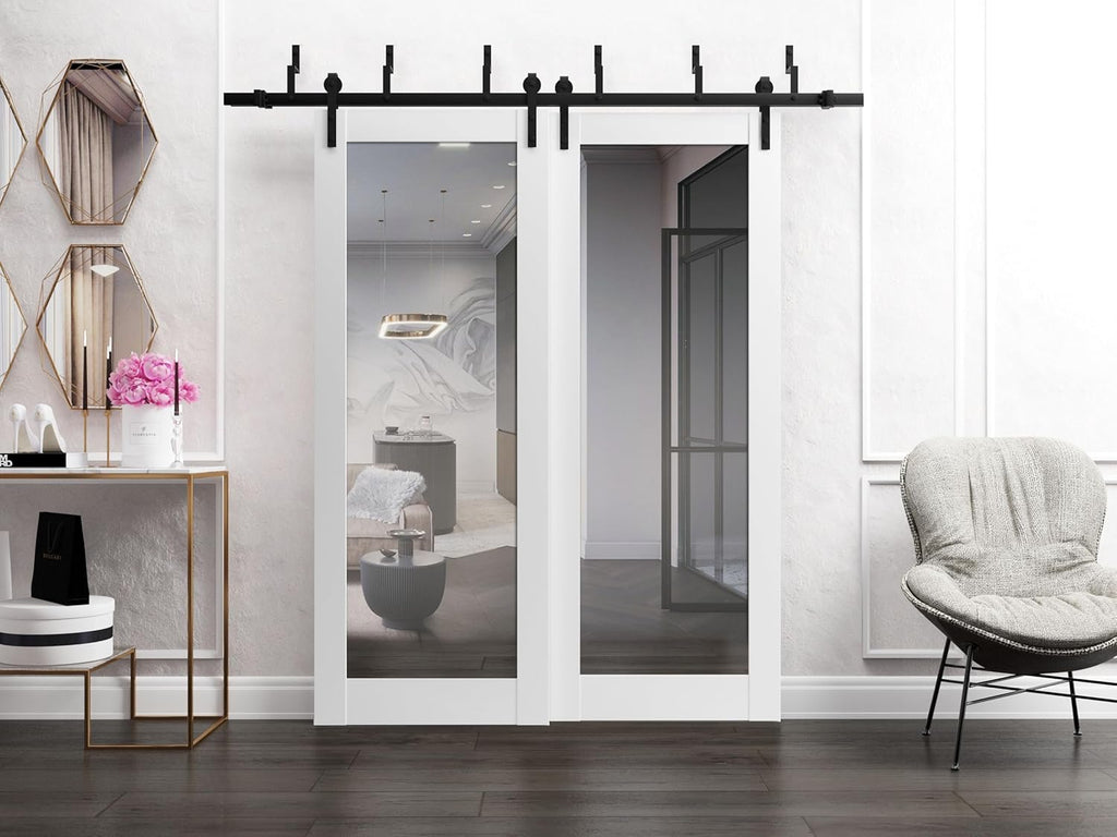 Slab Barn Door Panel | Lucia 1299 White Silk with Mirror | Sturdy Finished Doors | Pocket Closet Sli