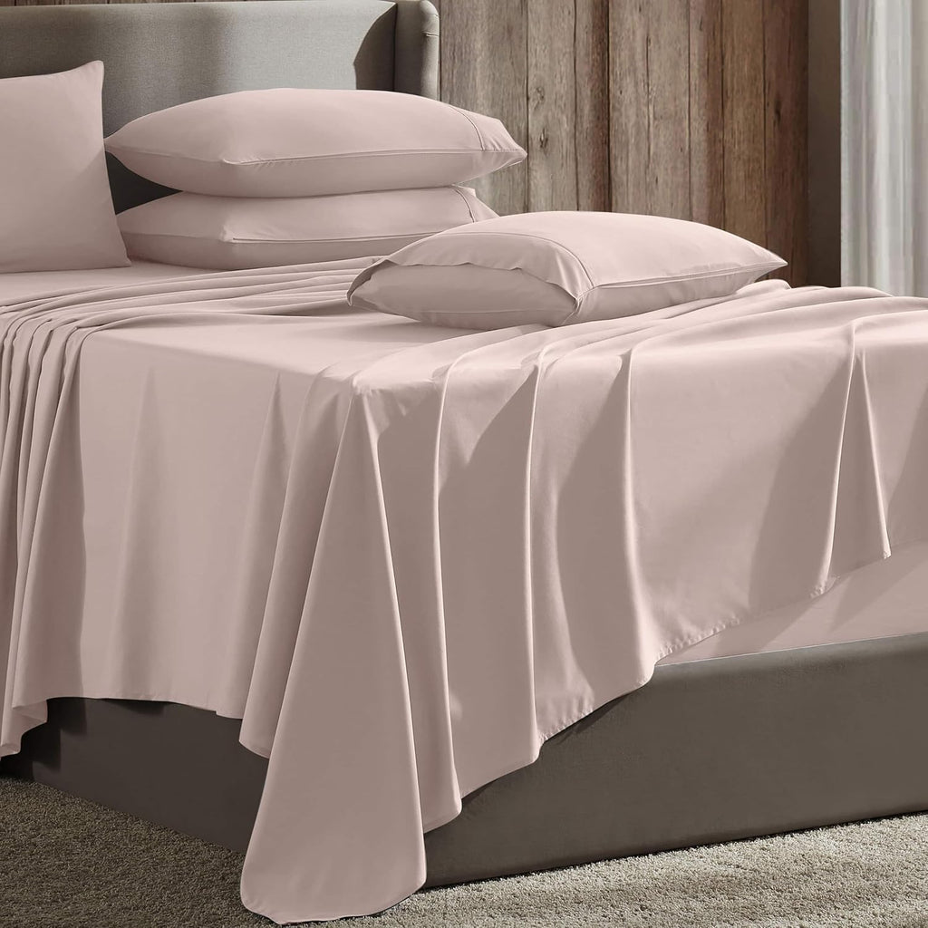 Extra Deep Pocket Sheet Sets, Luxury Soft 6 Piece Bed Sheet Set Fits Mattress 18-24 Inches - Queen, Peach Beige