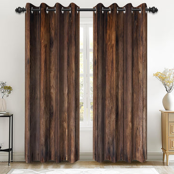 42 x 84 Inch Rustic Wood Blackout Curtains Vintage Brown Wooden Planks American Country Decorative Curtains Drapes