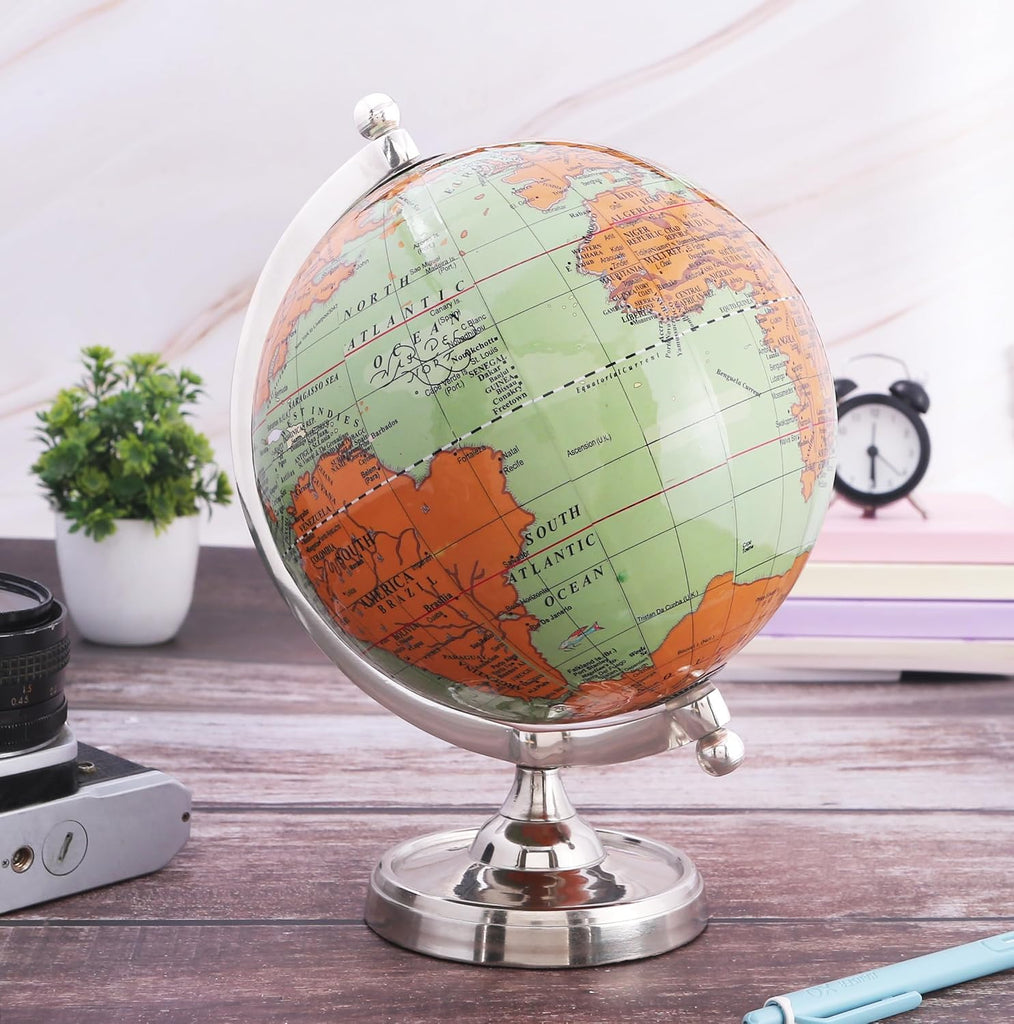 6" Light Green Earth Globe for Desk & Office Decor 6-inch Classy Desktop World Rotating Globe with Silver Stand (NOT