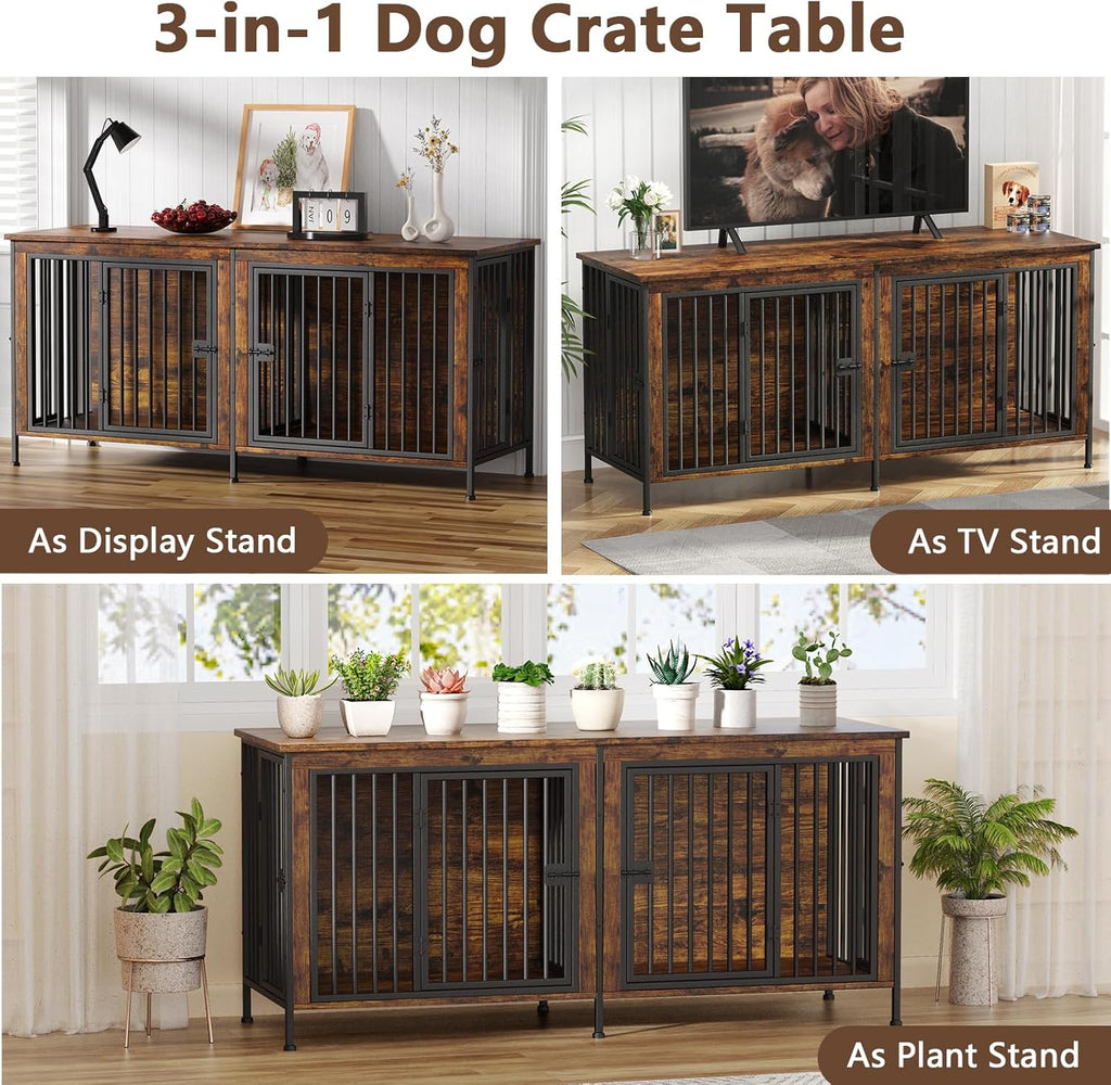 Dog Crate Furniture for 1 or 2 Dogs, Heavy Duty Single/Double Dog Crates for Small/Medium/Large Dogs