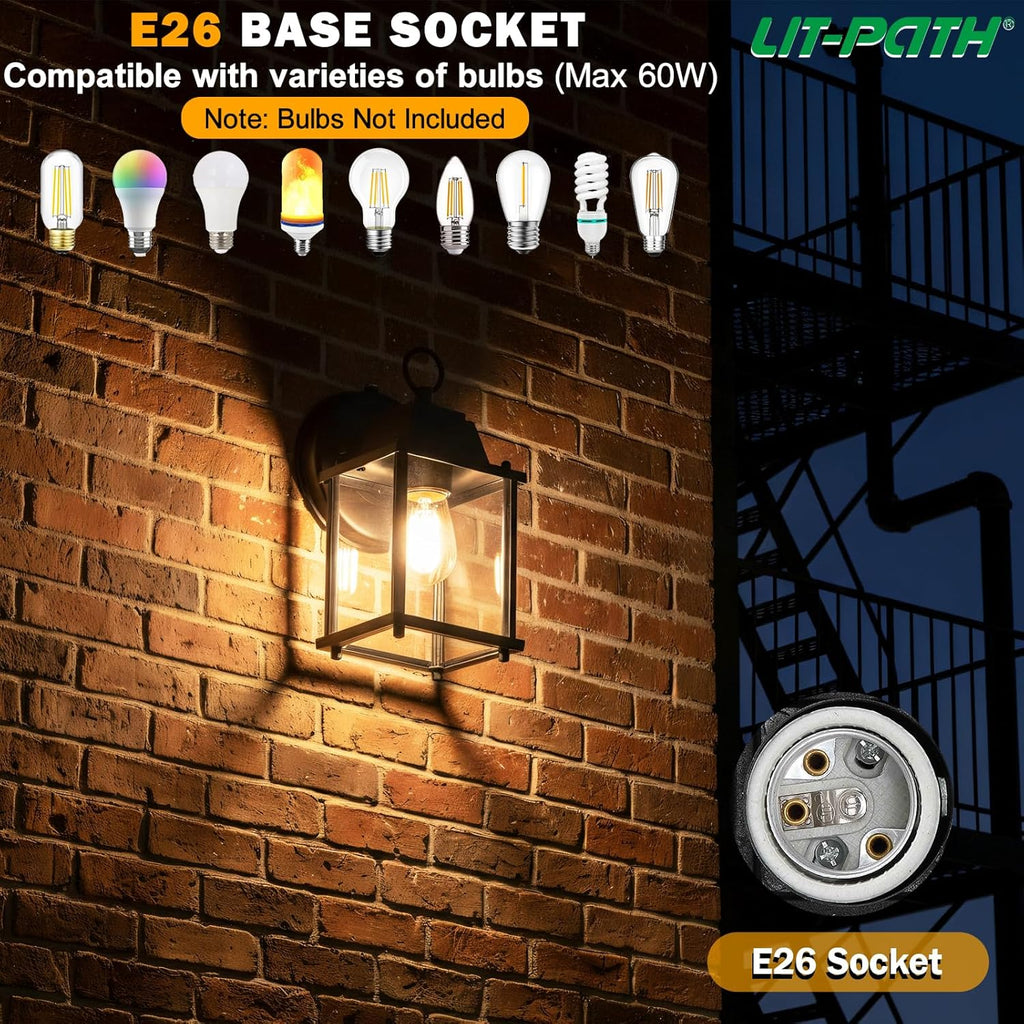 Dusk to Dawn Outdoor Wall Lantern, Wall Sconce Waterproof Porch Lighting Fixture, E26 Base