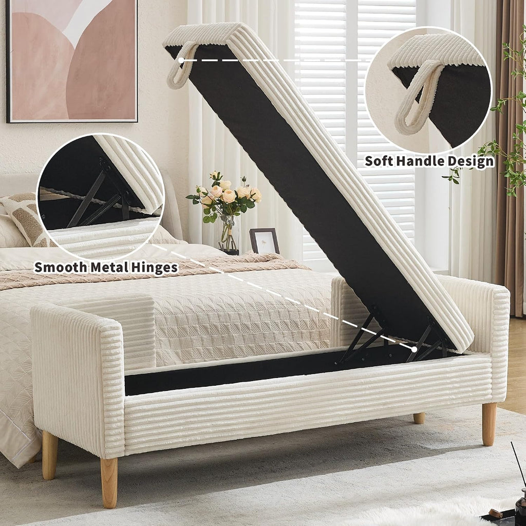 64.7" W Ottoman with Storage Bench End of Bed with Removable Pillows Upholstered Storage Ottoman Bench Living Room