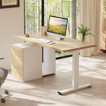 Executive Standing Desk w/Drawers & Dual Motor, White Oak & 55"
