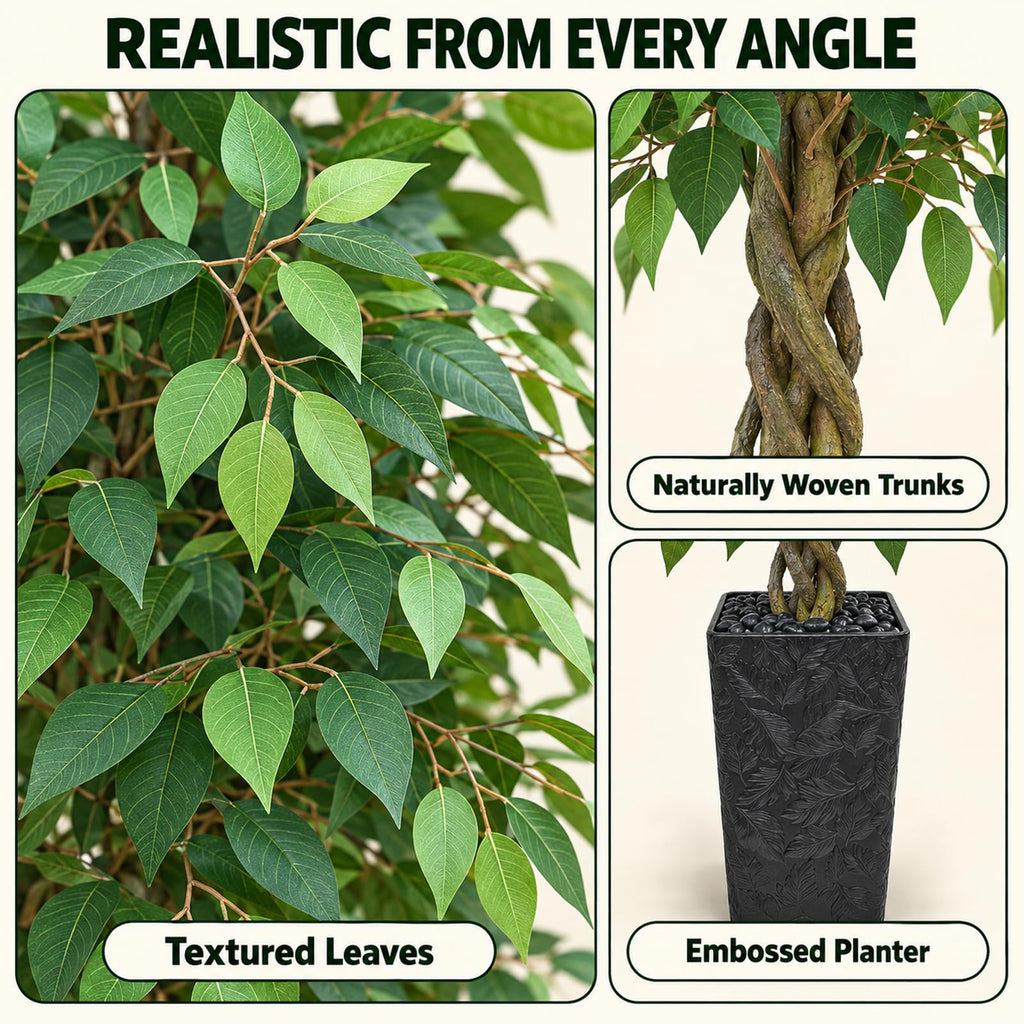 Artificial Ficus Tree 7FT, Large Fake Tree Decor (Black Planter)