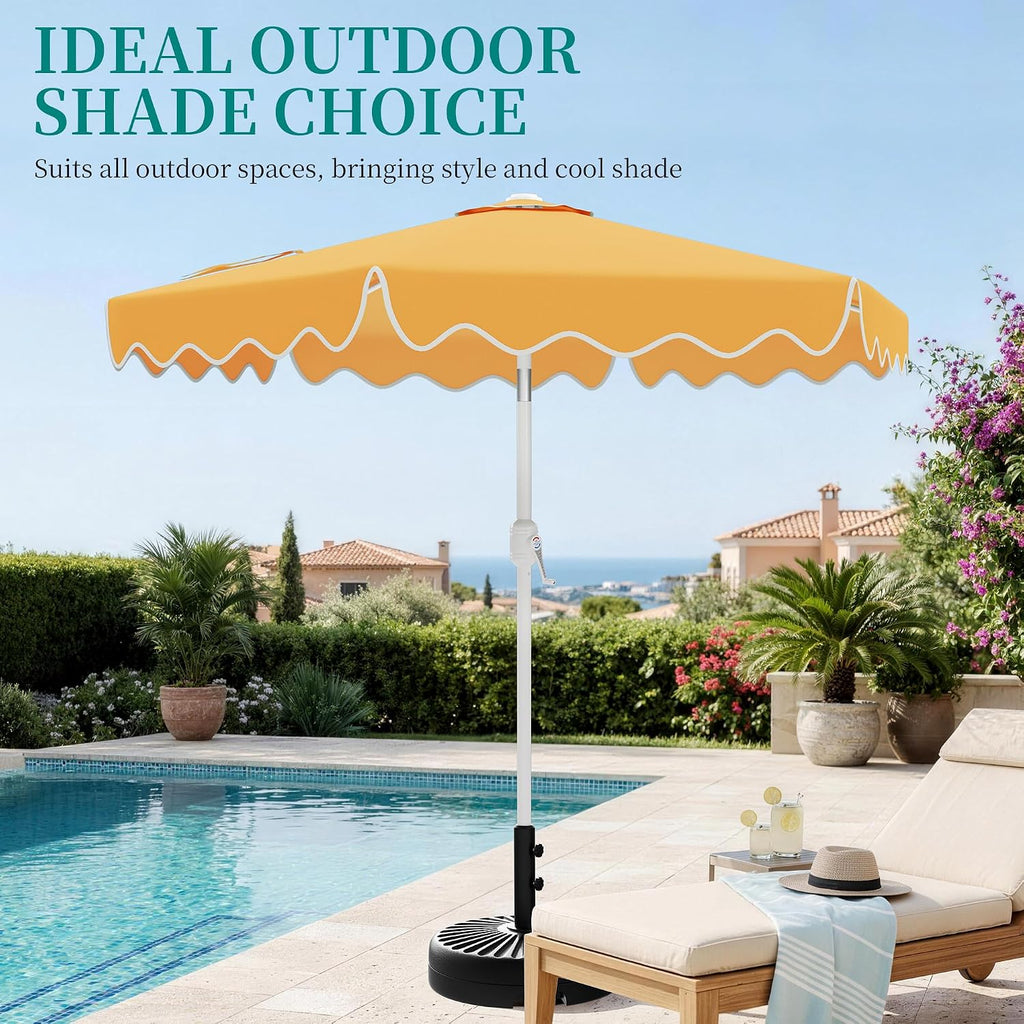 Patio Umbrella with Wavy Trim, UV-Fade-Resistant Canopy, Crank & Tilt - Mustard Yellow 7.5ft